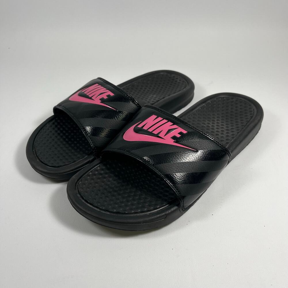 Nike Benassi JDI Slide Sandals Womens 9 Pink Swoosh Athleisure Gym Casual